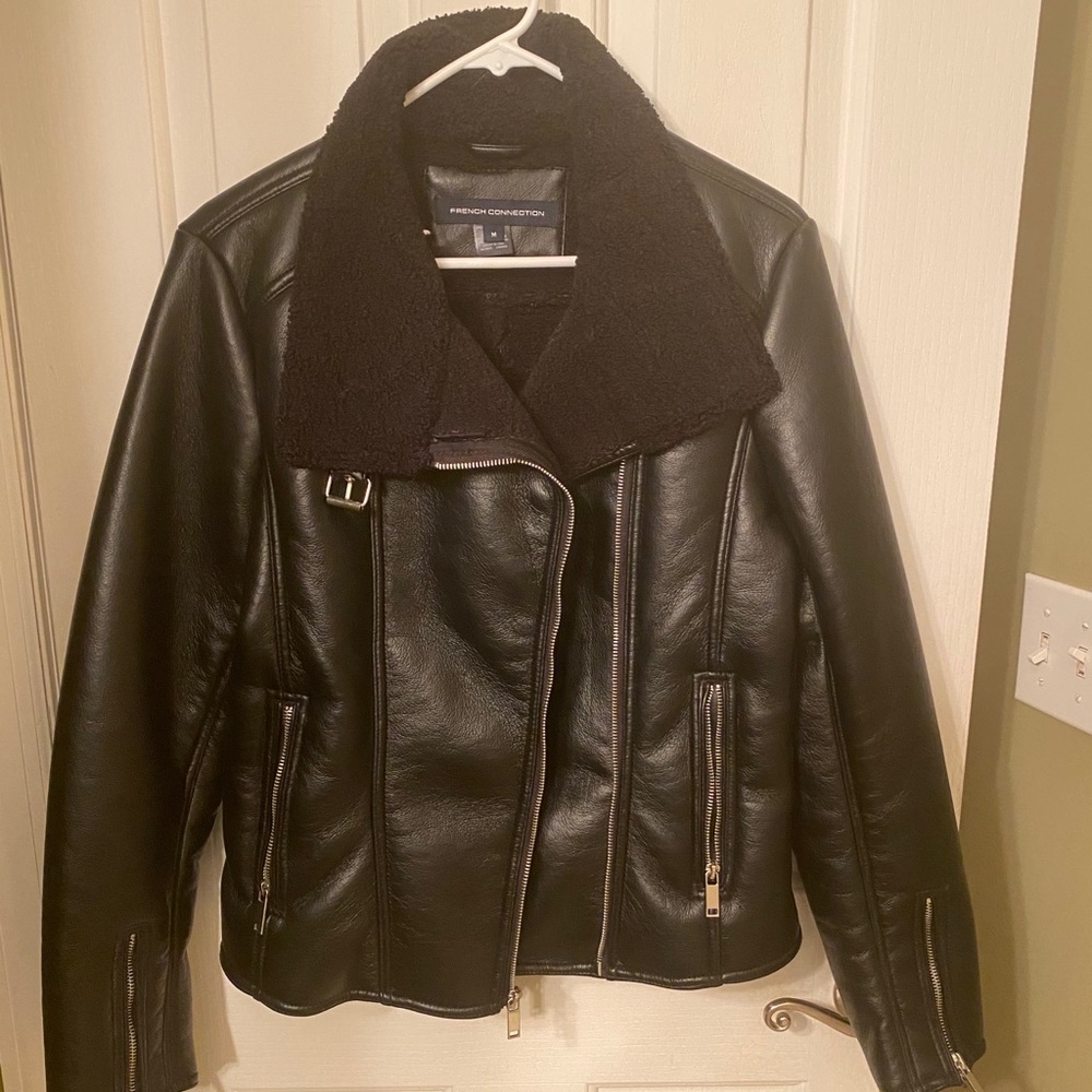 French Connection Black Leather Jacket Size M